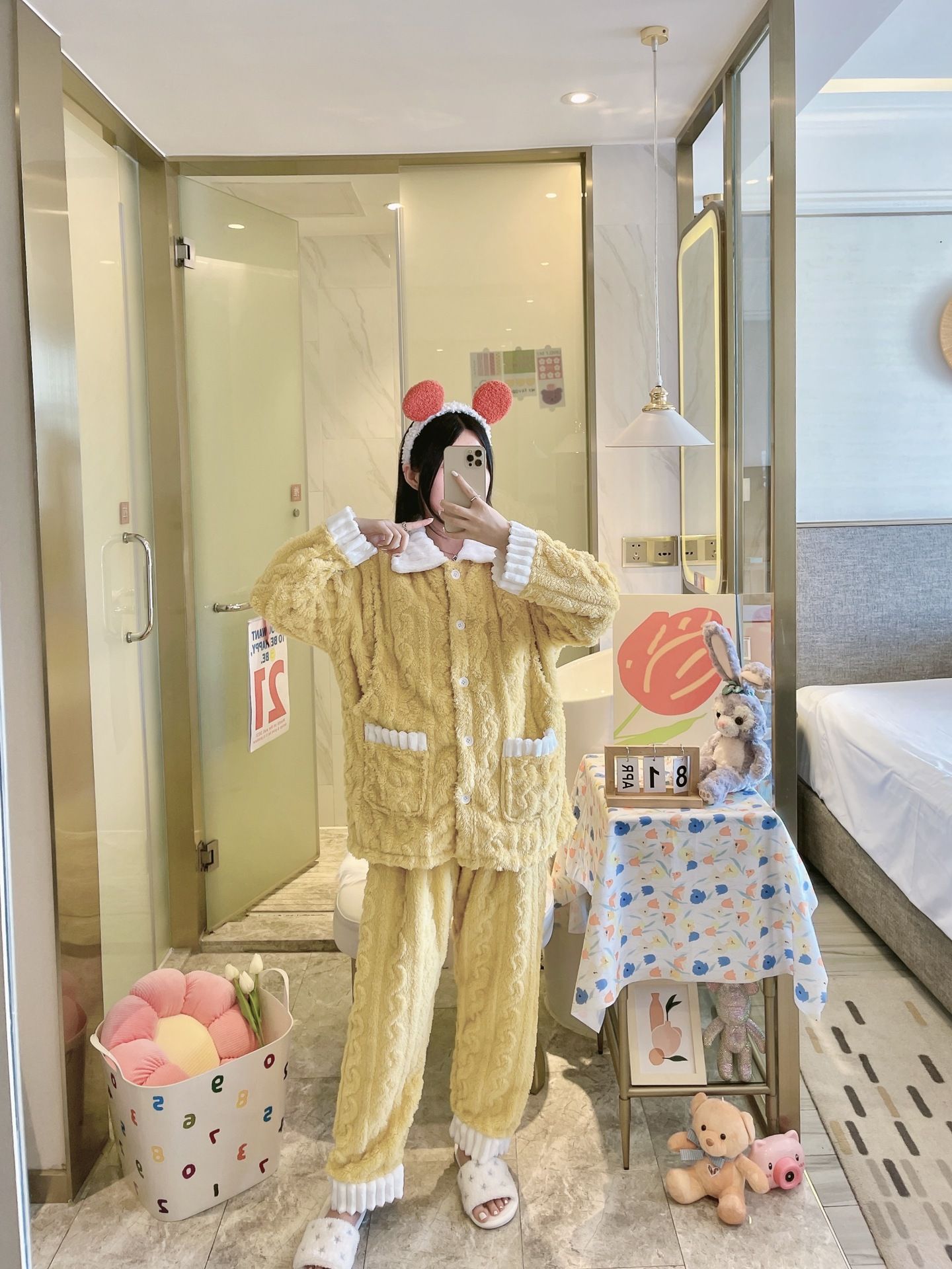 스퀘어 칼라-슈 코튼 벨벳-트위스트 패턴-옐로우