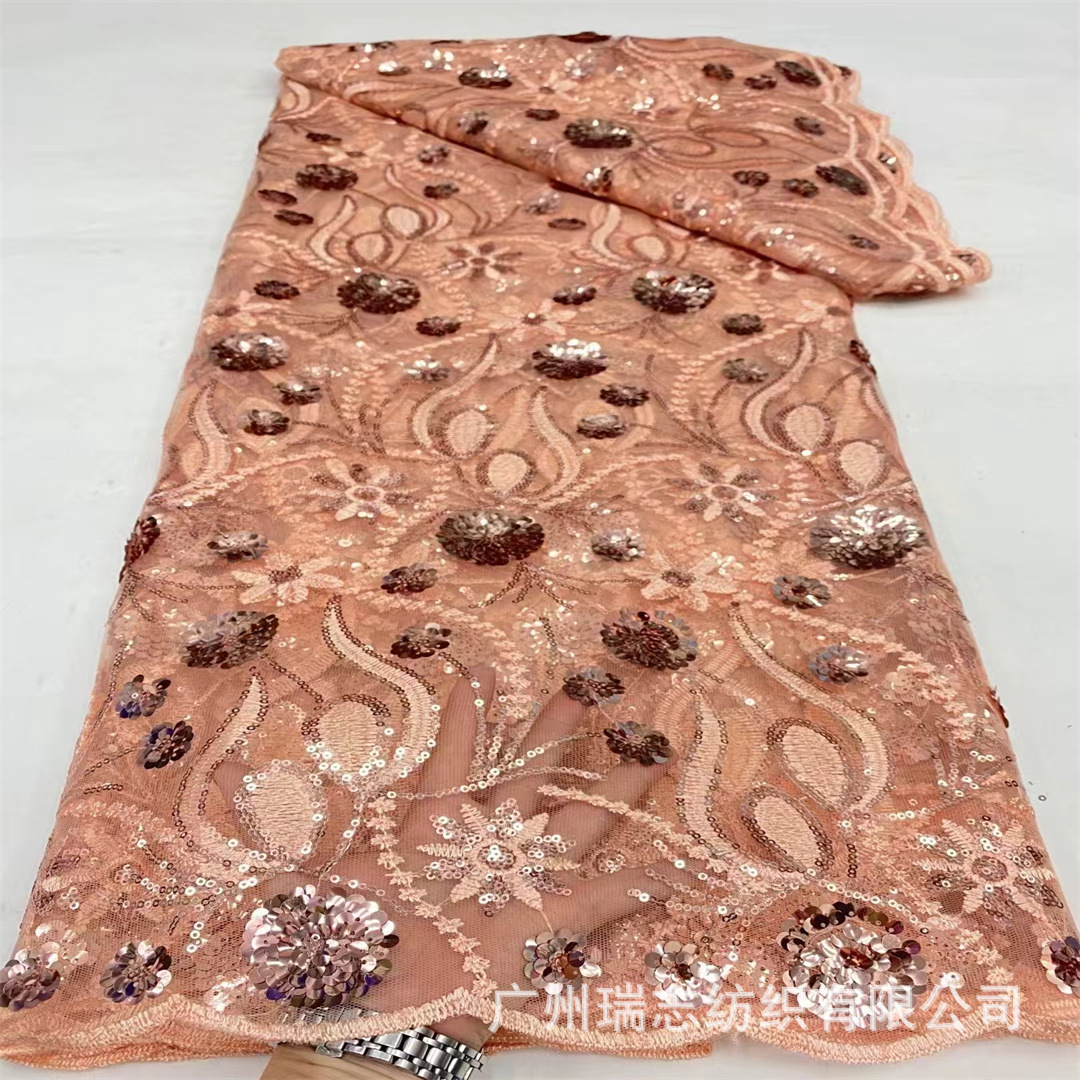 Todo el mosaico de moda sequinilla tela de encaje bordado vestido de noche africano tela de bordado de encaje tulle