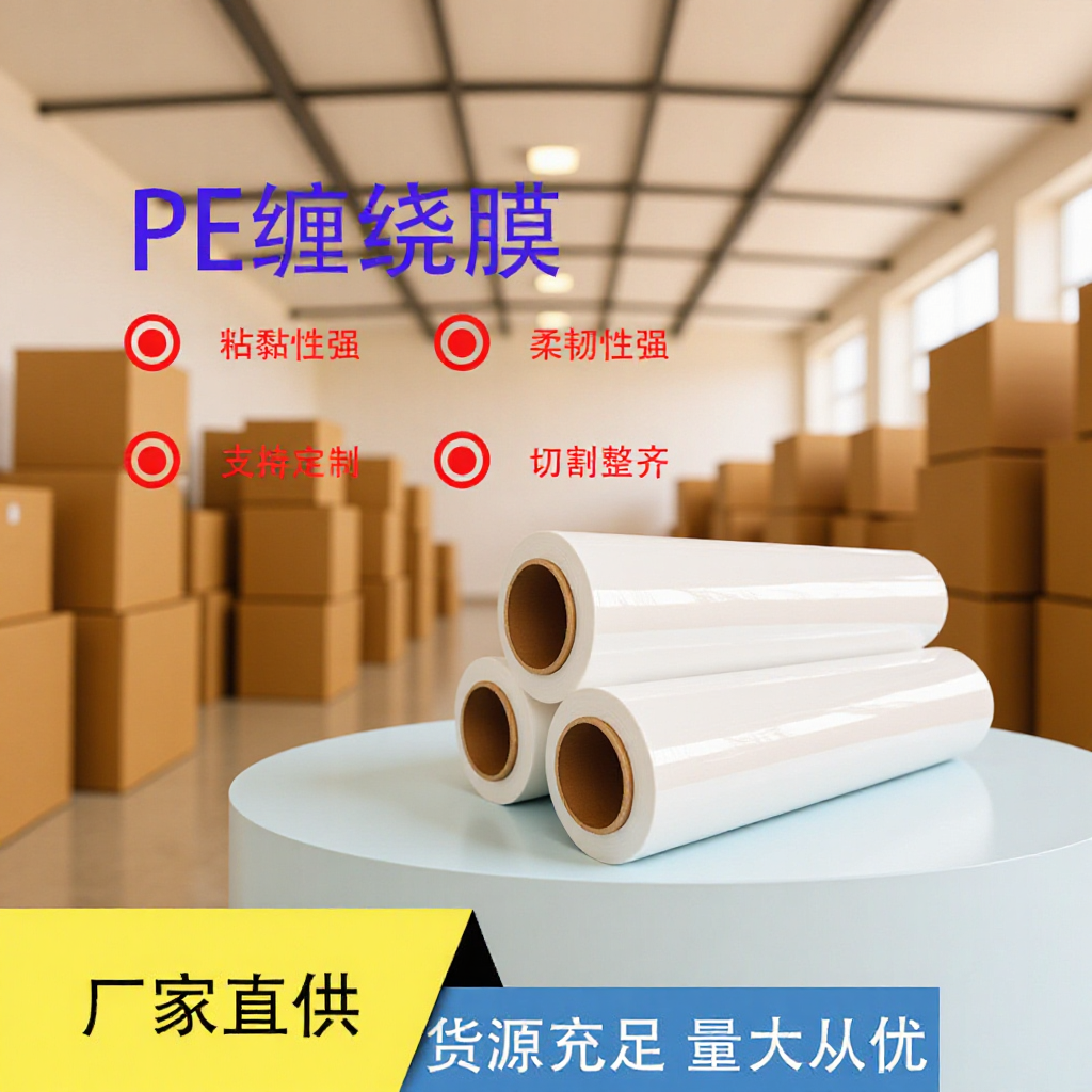 厂家批发pe缠绕膜拉伸膜保鲜膜工业用膜打捆包装货物固定打包加厚