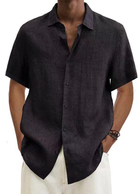 Camisa de Hombre Moderna de Verano 2025, Plataforma Independiente Wish, Éxito de Ventas en Amazon, Cuello en V, Botones, Algodón y Lino, Color Sólido