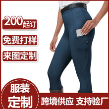 跨境女马背骑行裤定制带拉链口袋半硅胶运动训练骑马裤紧身裤订做