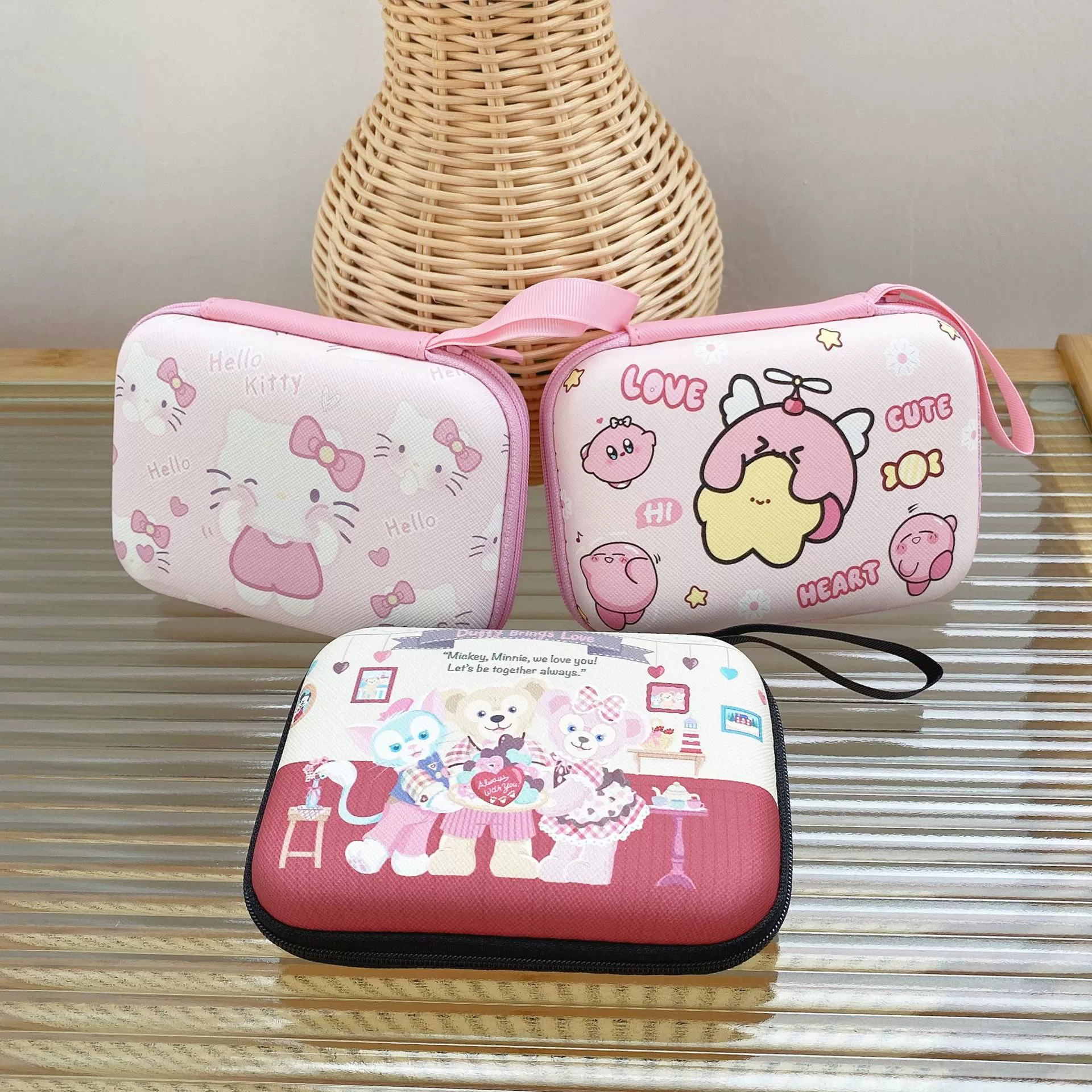 Cartoon rectangular cute headphones, big organizer bag, wallet, charger, storage box