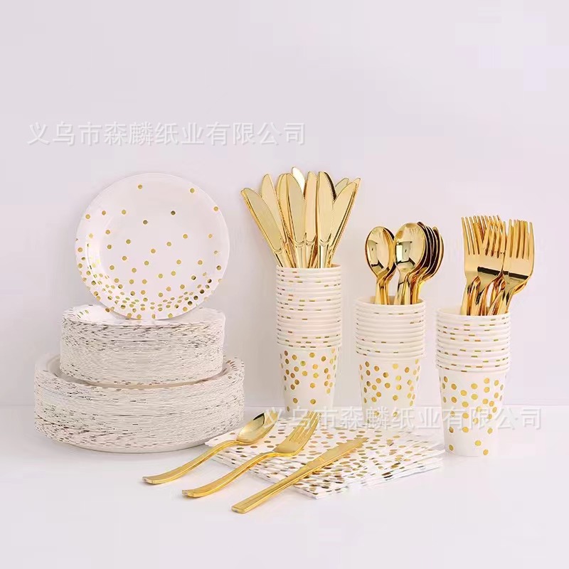 Transfronterizo de 7 pulgadas de 9 pulgadas Placa de papel dorado desechable traje vajilla dorado Placa de papel de lunares decoración del partido Placa de papel comercio exterior