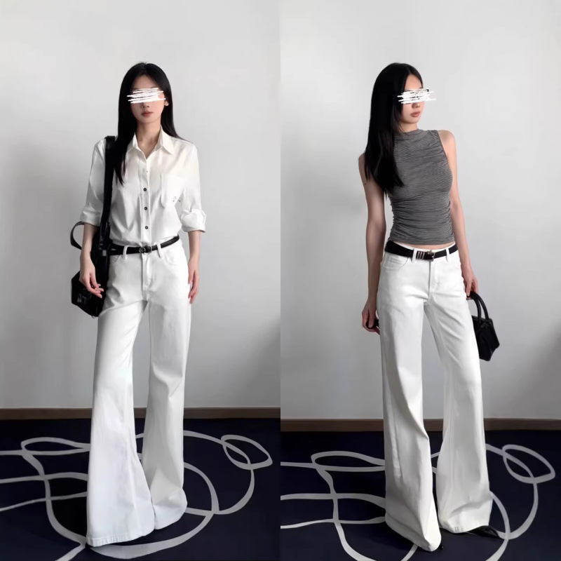 White Low-Waist Flared Jeans for Women, 2026 Spring/Summer New Style, High-End Slim-Fit Stretchy Non-Tight Flared Pants