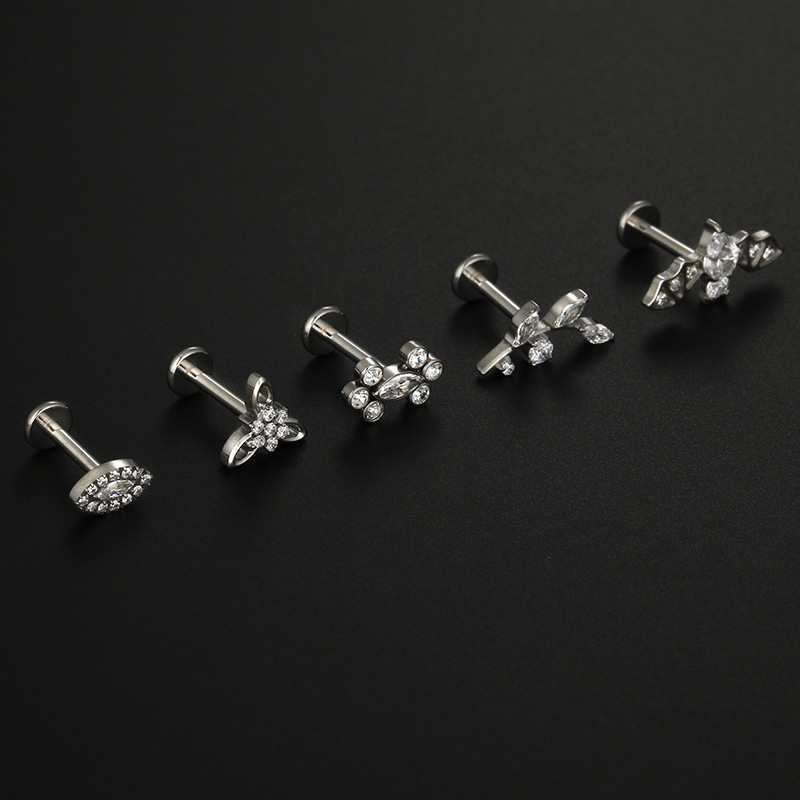 Inlay Design Retro Leaf Eye Titanium Steel Inlaid Zircon Lip Stud