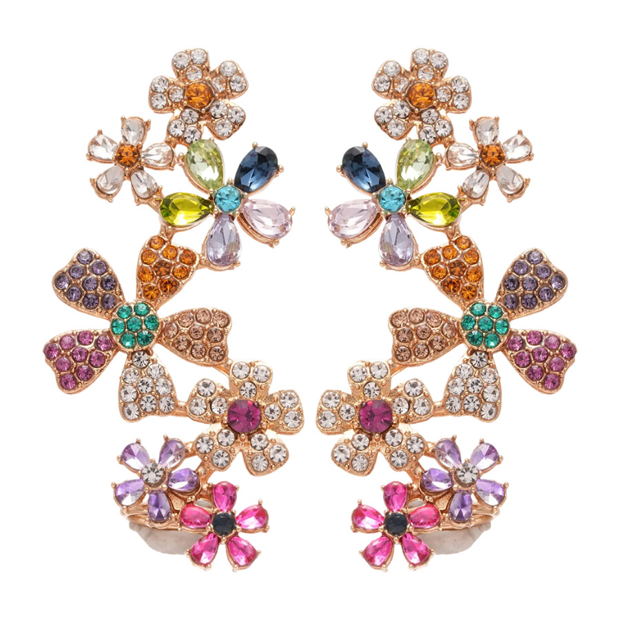 Pendientes de flores de aguja plateada de galvanoplastia de oro real de 18k Pendientes de una pieza Pendientes de moda de lujo ligero de alta gama nicho