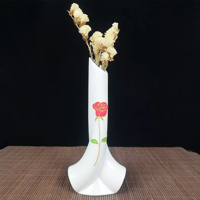 家居装饰品纯手工漆线雕工艺插花瓶摆件礼品花瓶手工白瓷手工陶瓷
