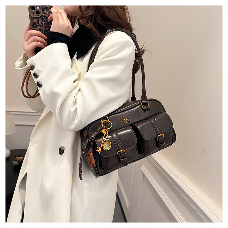 Bolsos para un solo hombro retro otoño e invierno bolsos para axilas de gran capacidad con textura y bolsos de almohada de cercanías