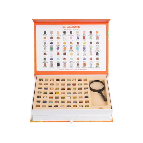 Gem Master 126-Piece Natural Crystal Rough Stone Rolling Set Specimen Gift Box with Cartoon Design, Perfect for Toys, Learning Displays, and Decorations