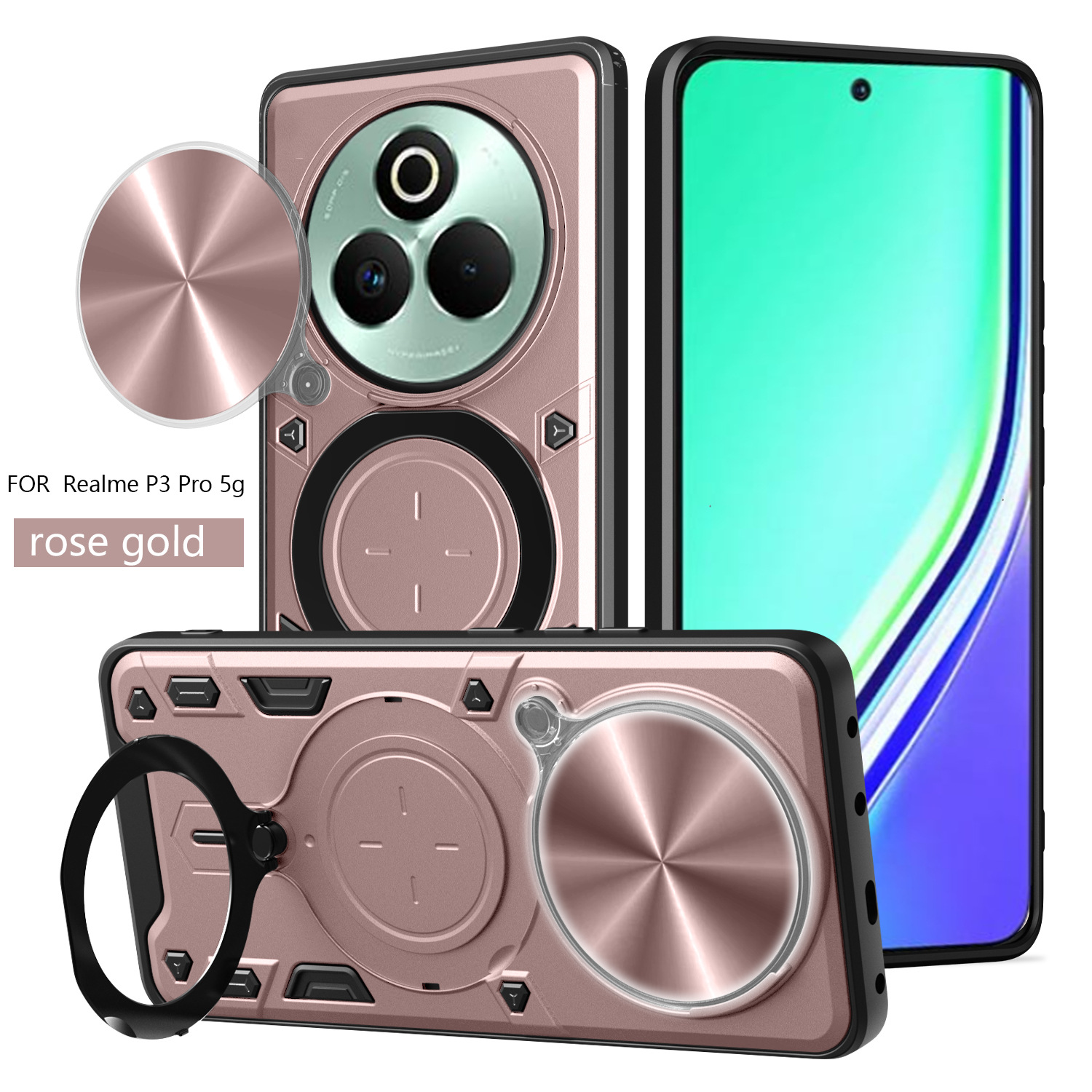 家尚-Realme P3 pro 5G国外大孔圆转窗防摔手机壳保护套大指环