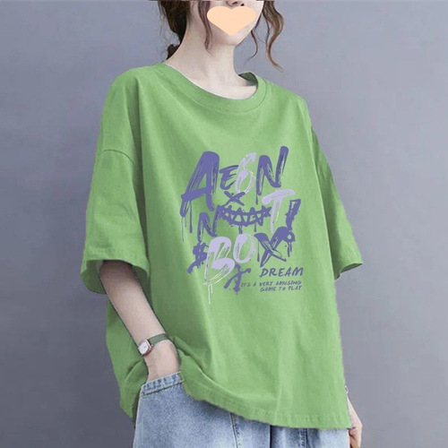 Summer 200-lb Plus-Size Cotton T-Shirt: Loose-Fit, Belly-Covering Design—Perfect for Outfits That Flatter and Hide Curves