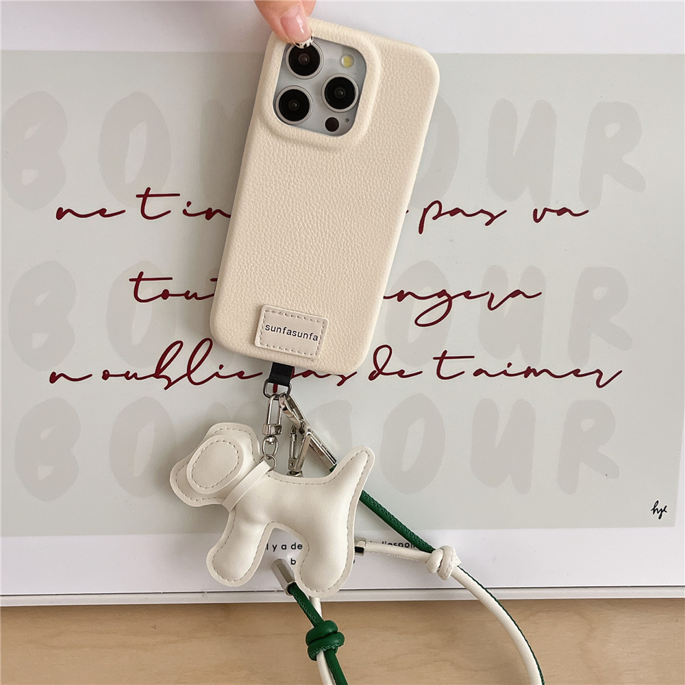 Perro salchicha de cuero de color sólido cuerda corta para iPhone 16ProMax funda para teléfono móvil 13 Apple 15 femenino 14 nuevo 16