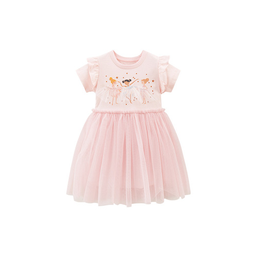 Little Maven Western-style mesh princess dress for summer, cartoon-style children's dress, short-sleeved pure cotton children's dress