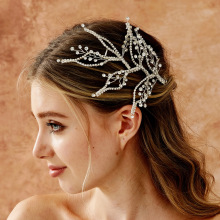 夸张奢华欧美新娘水钻发片重工满钻叶子发带复古秀禾婚纱礼服发饰