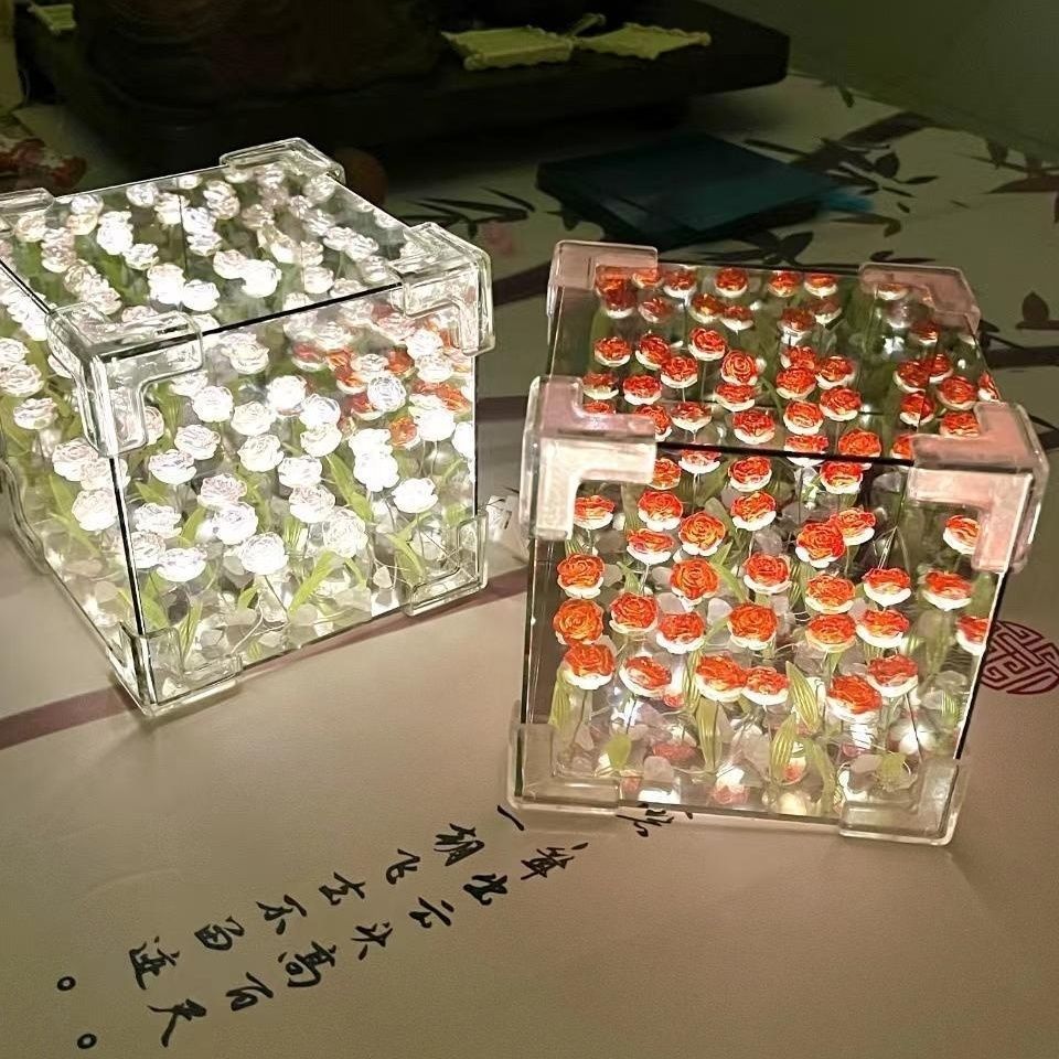 魔方玫瑰花海镜子摆件手工diy生日礼物女生卧室装饰品节日礼盒