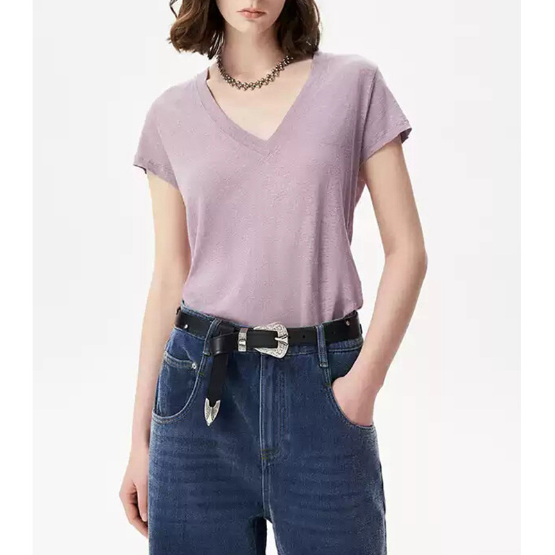 [IO Order] Summer New 2025 French Shoulder V-neck Short Sleeve T-shirt Women's Small Fashion Joker Top