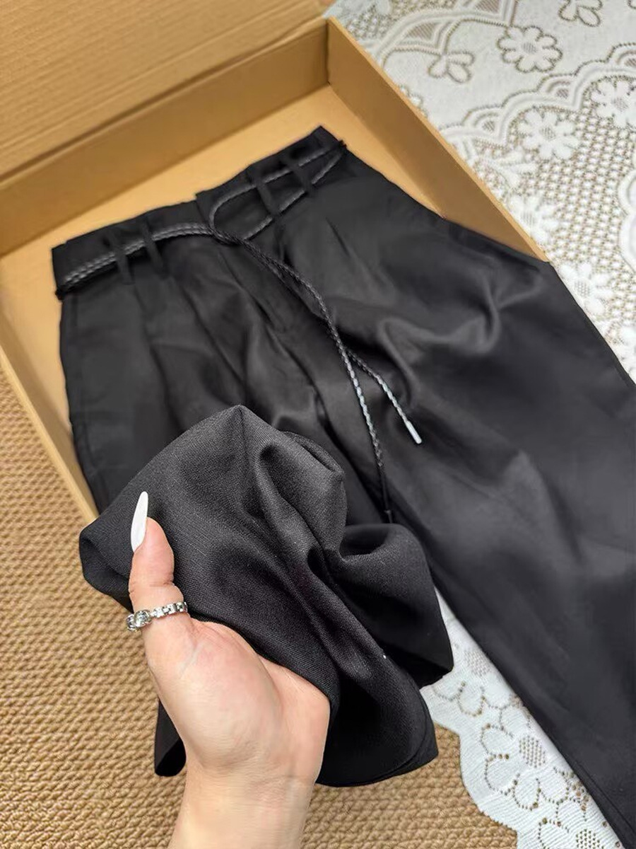 Quần nữ ống rộng cạp cao chất liệu linen thoáng mát mùa hè — màu đen chi tiết 5