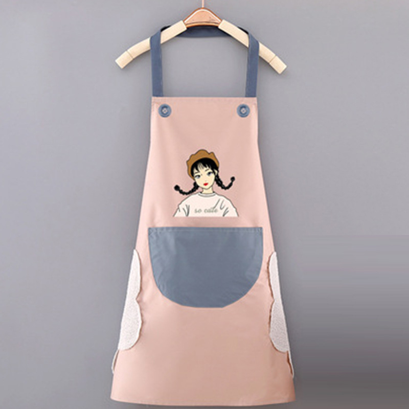 Delantal de mano borrable al por mayor cocina Halter delantal de Bolsillo grande Niña de dibujos animados delantal impermeable