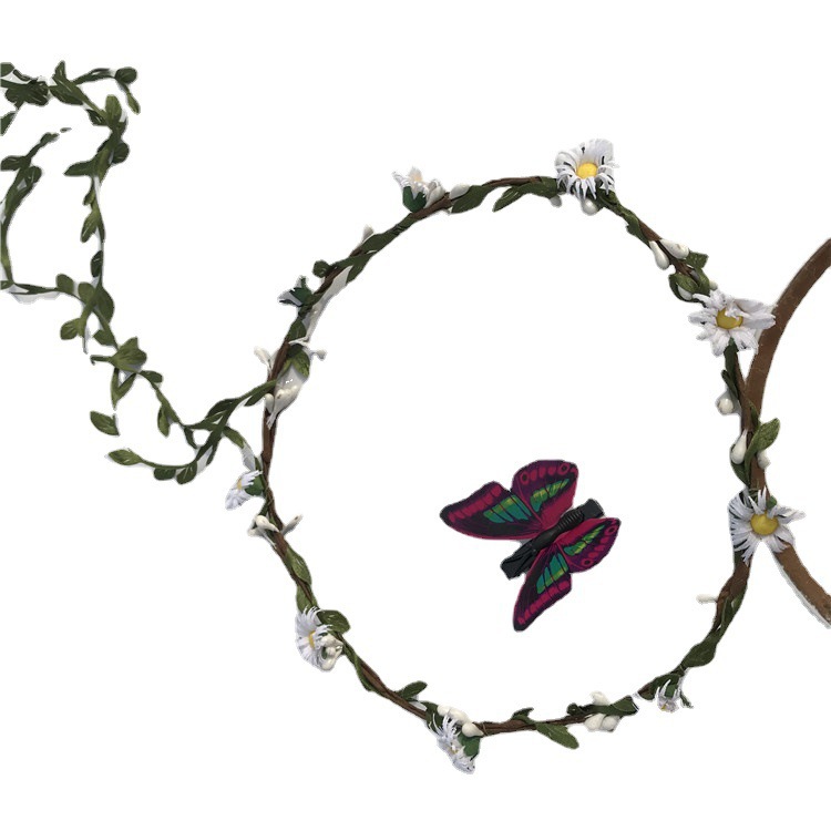 韓国式森系花嫁の頭飾り花環小菊二重藤条髪飾りヘアリング影楼撮影写真海辺