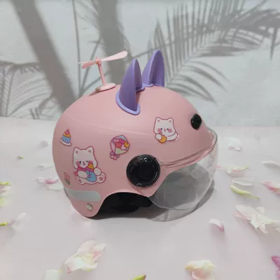 Motosiklet kaskı (dəbilqə): Cartoon Anti-Fall Summer Adjustable Safety - light-pink-no-15-short-lens-pink-windmill-purple-cat-ears-summer-style-1-5-years-old-3c