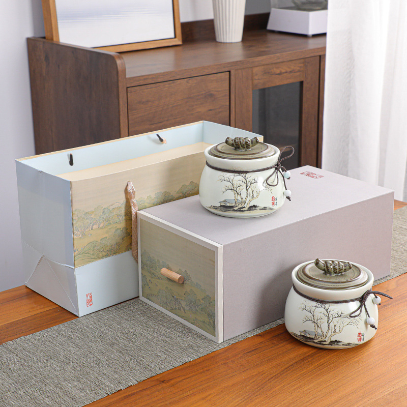 高檔茶葉罐禮盒裝空盒通用半斤裝紅茶綠茶包裝盒陶瓷茶葉罐禮品