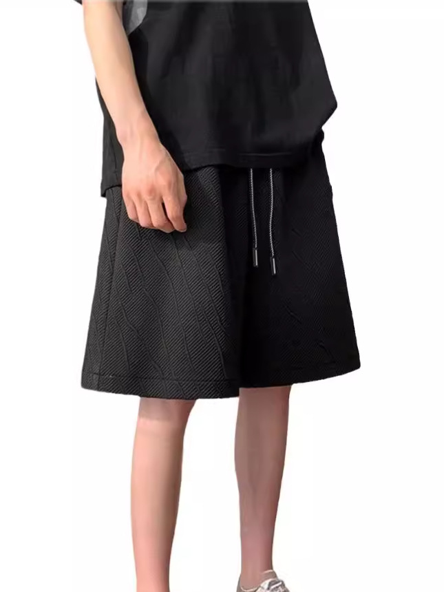 Pantalones cortos casuales de carretera con textura de textura de alta calidad, pantalones de cinco puntos de la marca de moda, pantalones de todo fósforo de estilo de Hong Kong, guapos