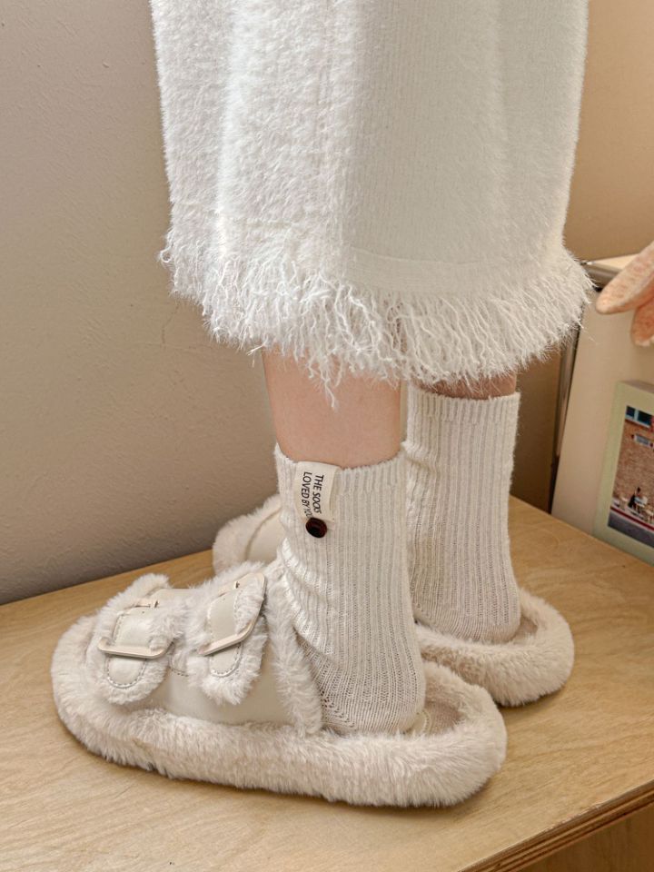 5shuang Button Wool Stockings Children's Medium Tube Socks Solid Color Thickened Warm Versatile Japanese Stacking Socks_voghion.com