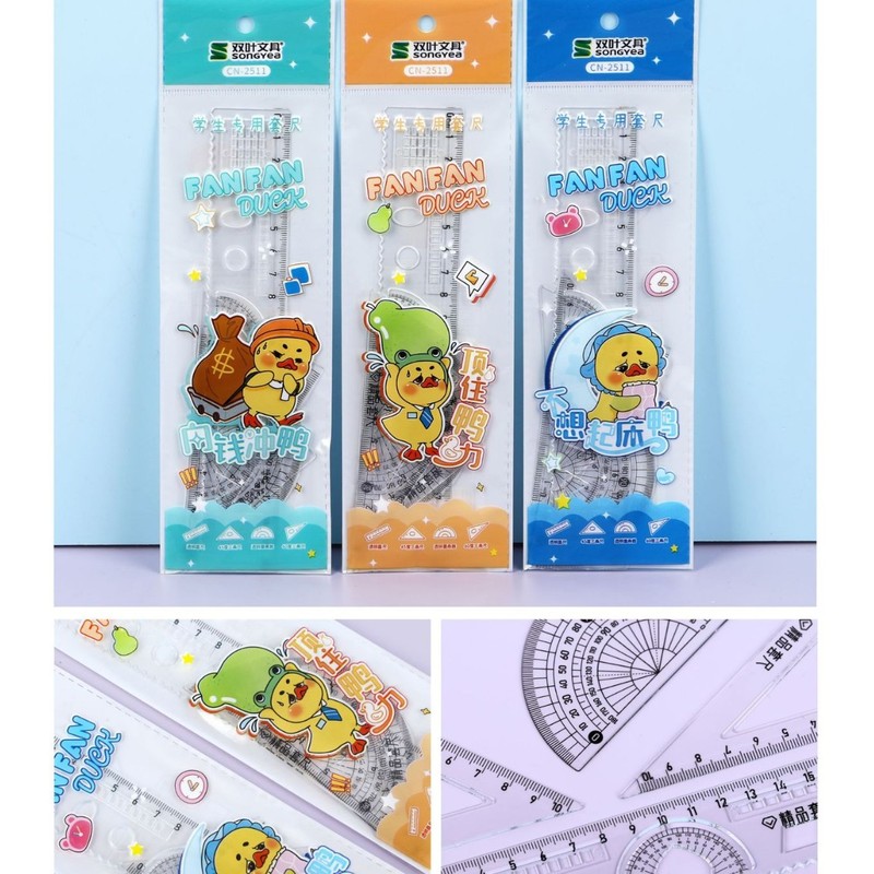 かわいい漫画定規セット学生一般描画 20 センチメートル透明定規三角ボード試験ツール 4 ピース定規セット|undefined