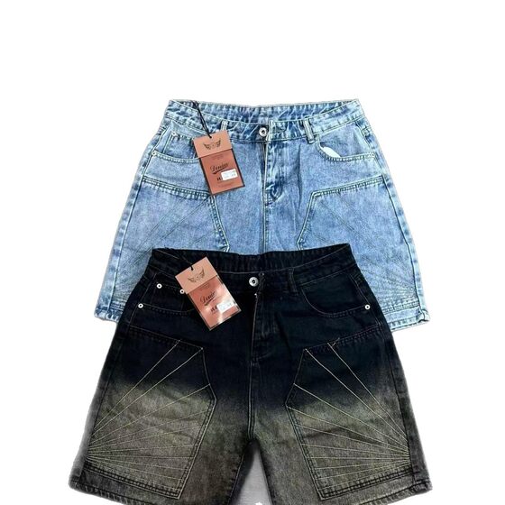 Available men's denim shorts with holes in Denim shorts slim fit half pants men's pants