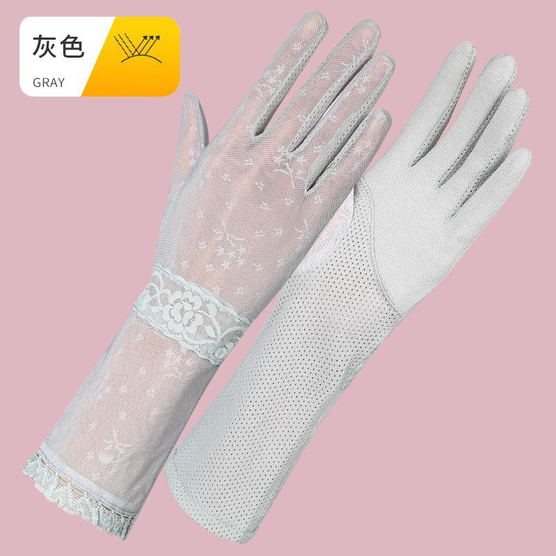 Guantes de protección solar para mujer de verano conducción al aire libre a prueba de rayos UV pantalla táctil antideslizante guantes de encaje de longitud media