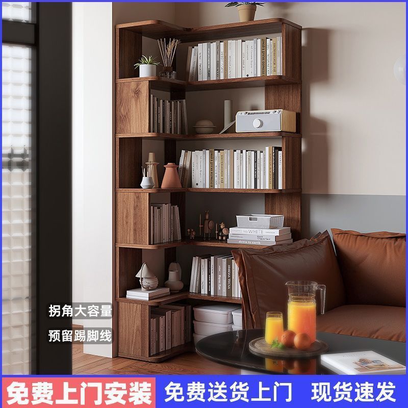 Corner Cabinet Solid Wood Corner Cabinet Bookcase Bookshelf Storage Rack Corner Bookcase Solid Wood Multi-Layer Simple Floor Storage Cabinet