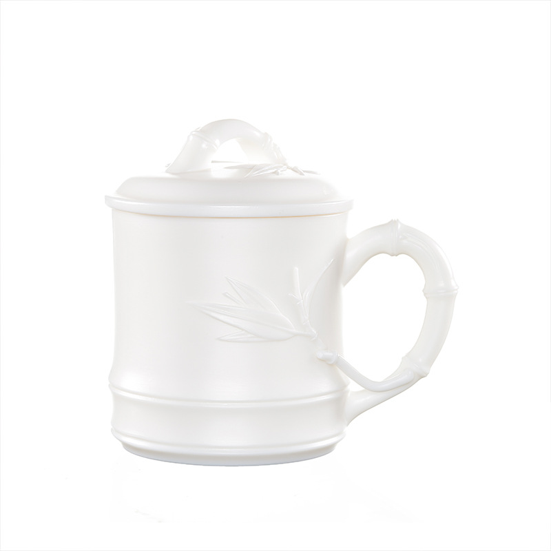 Porcelana color Mancheng Dehua porcelana blanca con tapa filtro oficina con revestimiento de separación taza de agua taza de té grande de cerámica personal