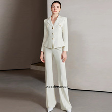 AD西服套装气质女神范高级感肌理单排扣西服职业正装白色阔腿裤OL