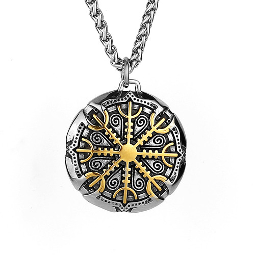 Viking Odin Logo Compass Titanium Steel Pendant European and American Style Men's Fashion Personalized Stainless Steel Pendant Necklace