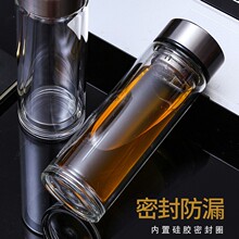 玻璃杯高硼硅双层隔热茶杯ins风带盖干部水杯男商务高级感隔热杯