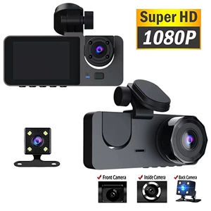 Three-Lens Dash Cam with Simultaneous Display of Front and Rear Footage, High-Definition Night Vision, Wifi, and Mobile Phone Connectivity