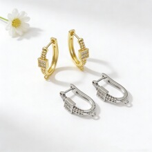 简约铜镀保色U型耳扣耳钩饰品椭圆形耳圈耳环DIY耳坠配件材料批发