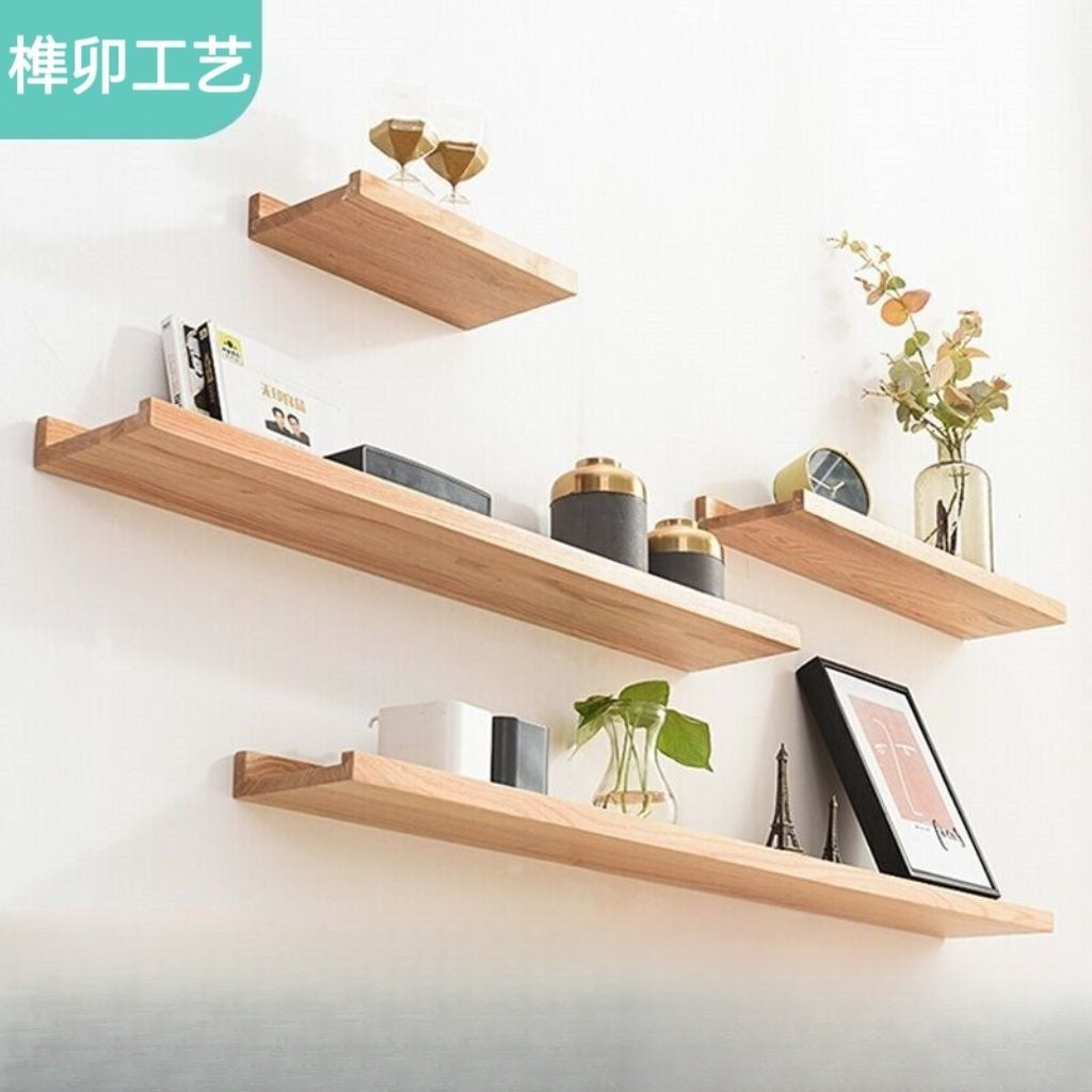 Estilo nórdico Partición de una palabra de madera maciza Estante de almacenamiento de uñas Estante de pared de sala de estar sin perforación Decoración de estantería