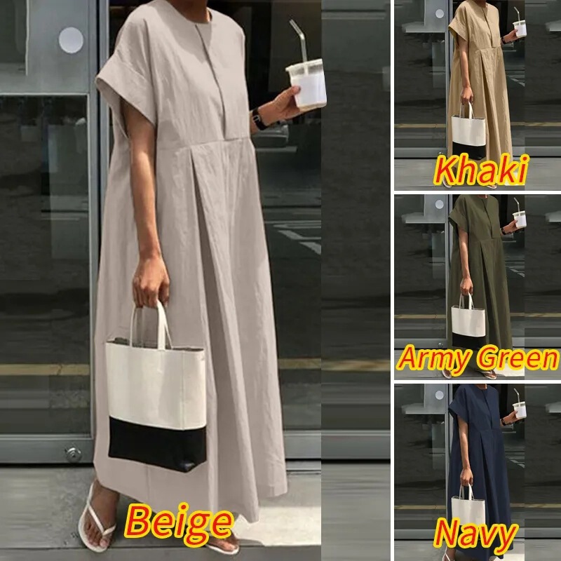 New plus size Loose Cotton and Linen dress Crewneck Dress Temperament Academic Style Mori Women's Base Shirt Casual Dress