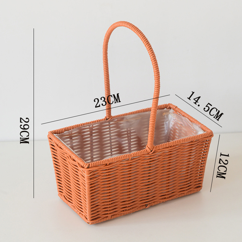Cesta de flores de ratán tejida a mano, cesta de flores frescas portátil, cesta de paja, cesta de bambú, decoración para bebés, cesta de flores para el hogar.