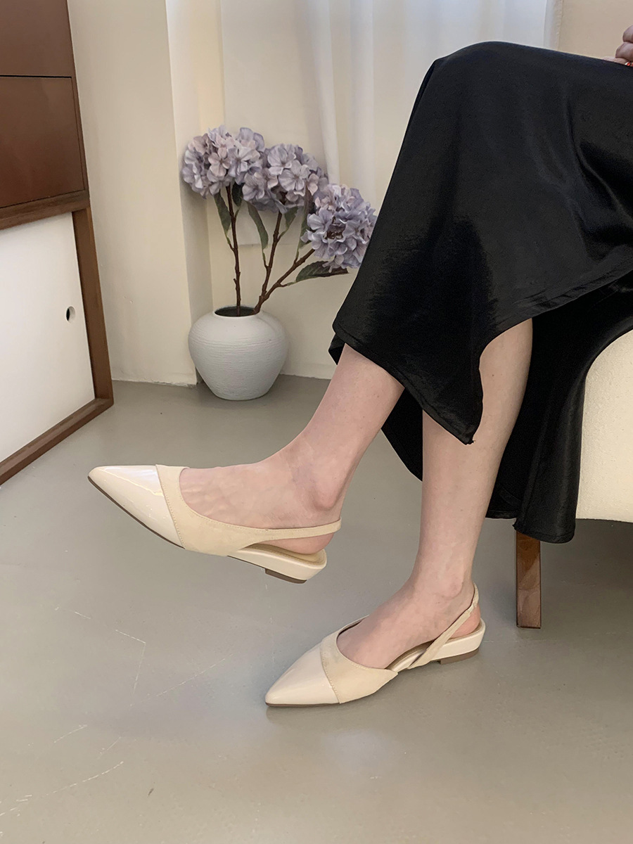 Francés de tacón bajo rosa suave Baotou sandalias zapatos de hadas 2025 nuevo estilo primavera y verano punta puntiaguda noche temperamento zapatos individuales