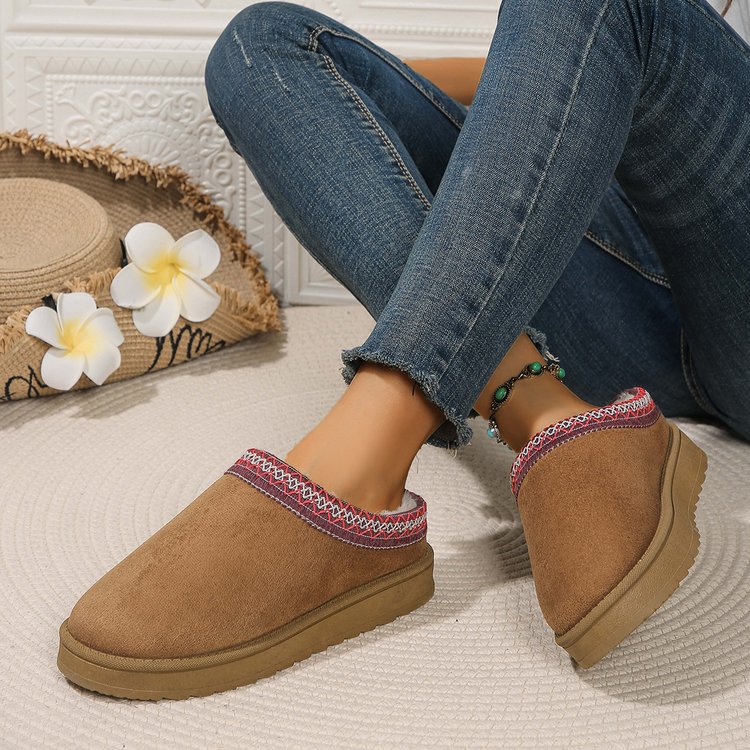 Women's Shoes Snow Boots Snow Boots Men And Women Large Size Flat National Wind Lazy Man A Slip-on Head Warm Cotton Slippers Snow Boots_viptrois.com