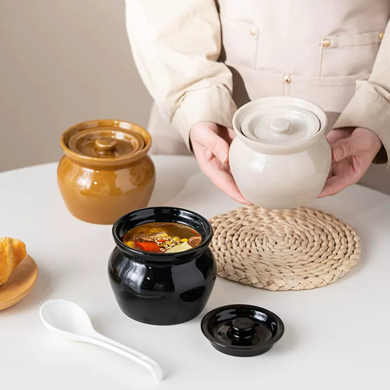 瓦罐陶瓷炖盅隔水炖炖罐带盖汤罐沙县小吃瓦罐家用酒店餐饮蒸蛋碗