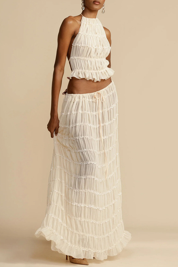 84g Weight Sleeveless Sleeve Length Polyester Fabric Type Skirt Co-ord Set Sets Type 2 Pieces Set Quantity Daily, Beach, Date Occasion Halter Neck Neckline Regular Fit Fit Type Solid Color Pattern Summer Season Women's Gender Sexy Style Daily Beach Date Women's Sexy Solid Color Polyester Skirt Co-ord Set Skirt Sets 12