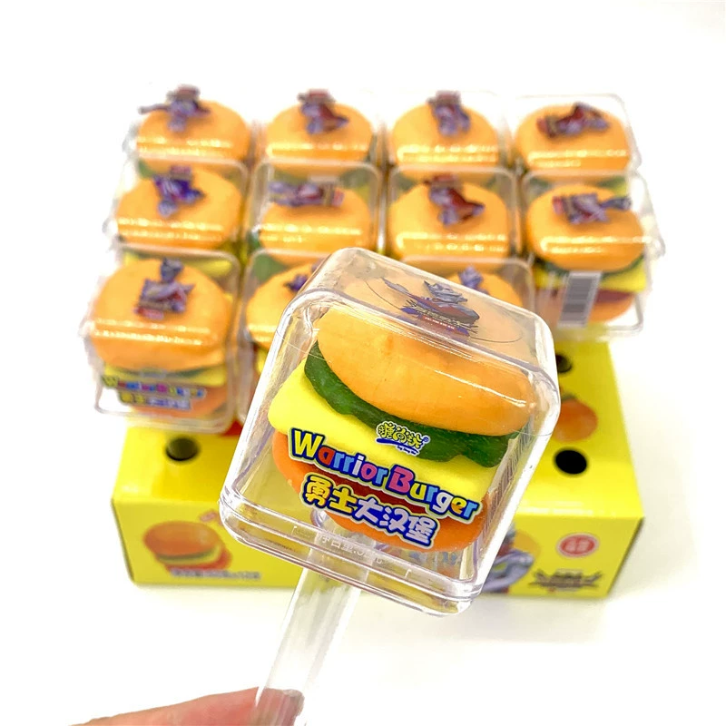 Оптовая Продажа с фабрики в форме гамбургера игрушечные конфеты детские мягкие конфеты для отдыха еда чистая красная закуска фруктовый аромат конфеты для гамбургеров