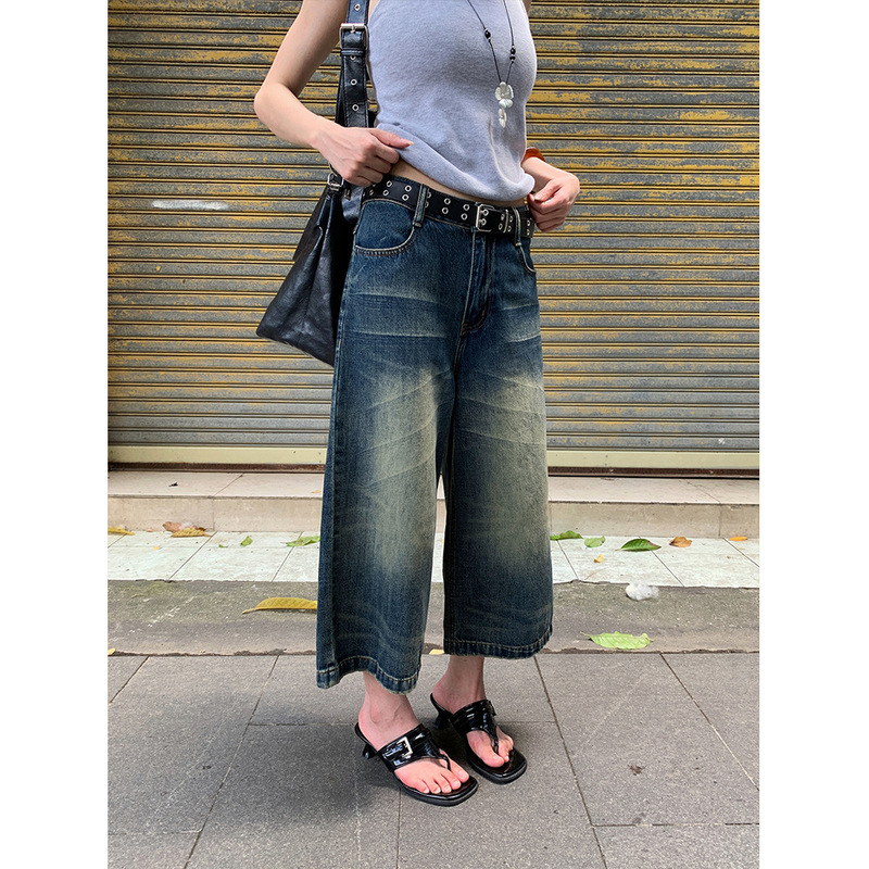 Yuyi American Retro Distressed Wide-Leg Jeans for Women, Summer High-Waisted Loose Slimming Cropped Pants Cxsy3563 Yuyi American Retro Distressed Wide-Leg Jeans for Women, Summer High-Waisted Loose Slimming Cropped Pants Cxsy3563