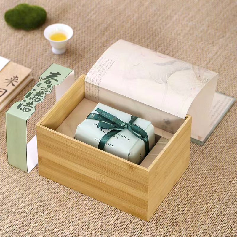 明前龙井方包礼盒碧螺春蒙顶甘露茶叶包装盒西湖绿茶竹木空盒定