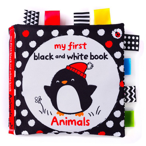 Baby cloth book early education 01 years old unbreakable black and white multi-label book newborn visual stimulation multiple tactile training