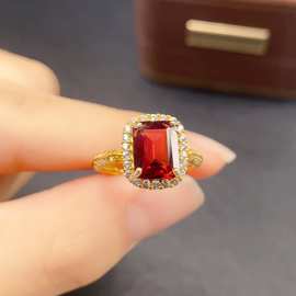 跨境专供天然石榴石S925戒指7*9mm珠宝首饰手链女生配饰工厂批发