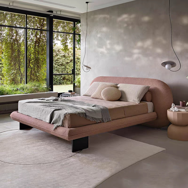 Wabi-Sabi Style Lambswool Fabric Bed Italian Minimalist Designer Master Bedroom 1.8m Wide Double Bed Popular Bed Wabi-Sabi Style Lambswool Fabric Bed Italian Minimalist Designer Master Bedroom 1.8m Wide Double Bed Popular Bed